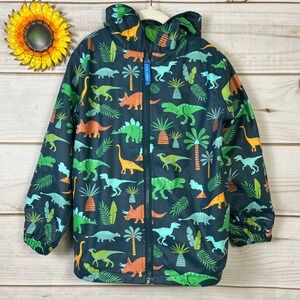 Stephen Joseph Kids Dinosaur Print Hooded Rain Jacket Navy Blue Green Size 5/6